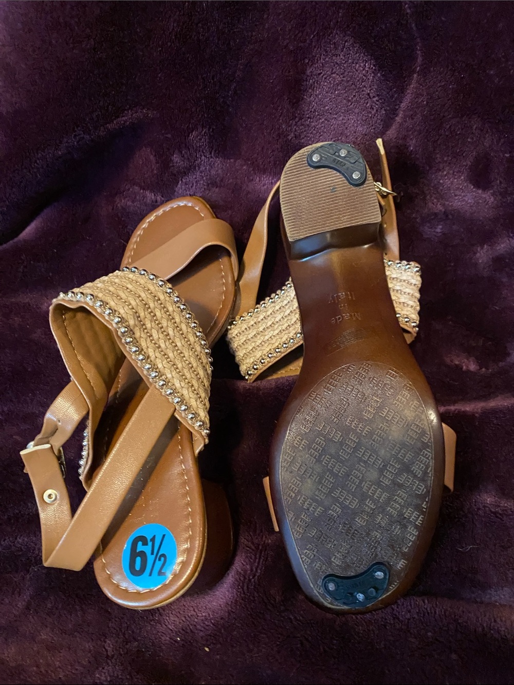 Wales Bonner Tan Braided Slingback Sandals with Crystal Accent